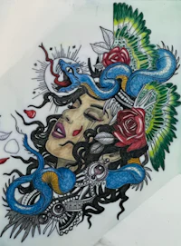 a tattoo of a woman with a snake on her head