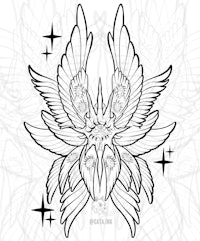 a black and white drawing of a phoenix on a white background