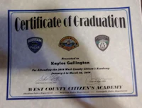 a certificate of graduation for a police officer