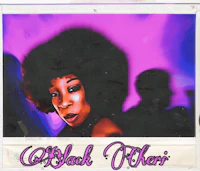 a polaroid picture of a woman with an afro