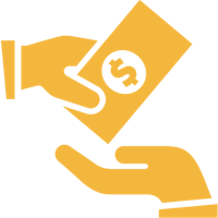 a hand giving a dollar bill to another person