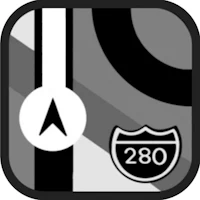a black and white icon with a compass on it