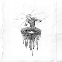 a drawing of a man sitting on a branch