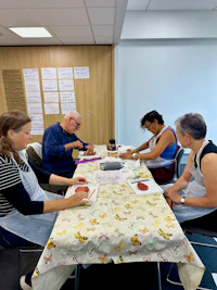 a group of people sitting at a table