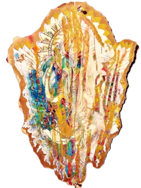 a colorful painting on a piece of wood