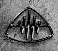 a black and white photo of a logo with a triangle on it