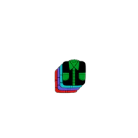 a black background with a green, blue, and red pin