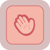 a pink button with a hand on it