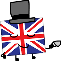 a cartoon british flag with a top hat