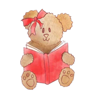 a teddy bear reading a book