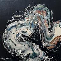 an abstract painting of a swirling wave on a black background