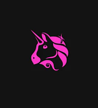 a pink unicorn logo on a black background