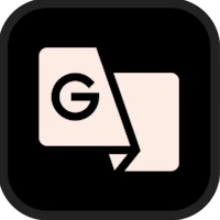 a black and white icon with the word g on it