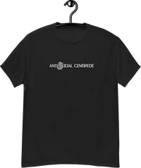 a black t - shirt with a white logo on it