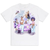 a white t - shirt with a group of people on it