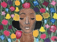 a painting of a woman with flowers in her hair