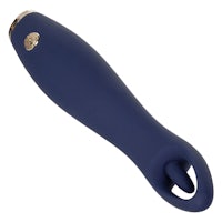 a blue sex toy with a gold handle