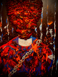 a painting of a man with a chain around his head