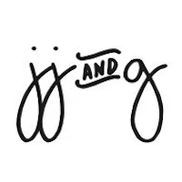 a black and white logo with the words j and g