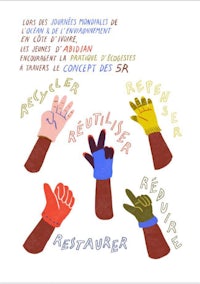 a poster showing different hands with different words on them