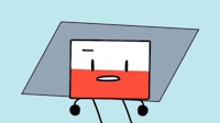 a cartoon character with a red and white square on his head