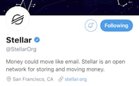 a twittee with the words stellar money move like email is an open source for storing and moving money