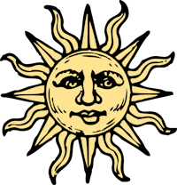 a sun with a yellow face on a black background