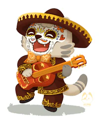 a cat in a mexican costume playing a guitar