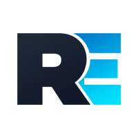 the re logo on a black background