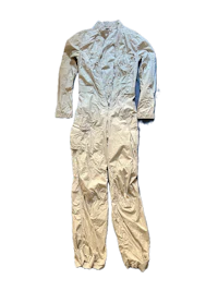 a white flight suit on a black background