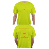 a yellow t - shirt with a red flame on it