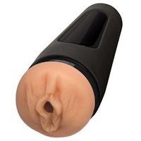 a black plastic dildo with an open mouth