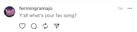 Y’all what’s your fav song? - From Fermín Gramajo (@fermingramajo) on Threads App