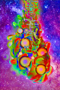 a colorful psychedelic image of a heart in space