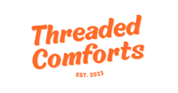 threaded comforts logo on a black background
