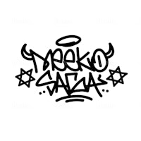 a black and white drawing of the word meeko sazzas
