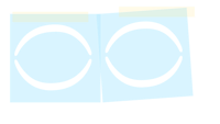 two pieces of paper with a blue circle in the middle