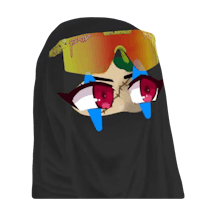 a girl wearing a black hijab with red eyes