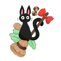 a black cat sitting on a broom