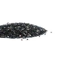 a pile of black sesame seeds on a white background