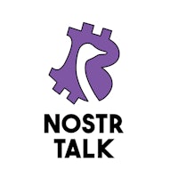 a purple logo with the words nostr talk on it