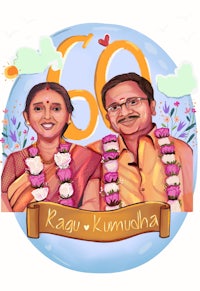 an illustration of an indian couple celebrating their 60th wedding anniversary