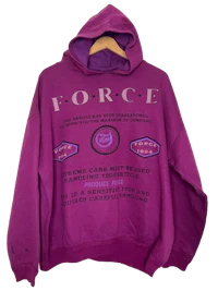 a purple hoodie with the word force on it