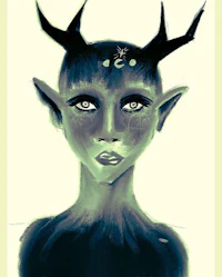 a painting of a deer with horns on her head