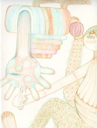 a drawing of a woman holding a hand