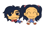two cartoon characters, one with long hair and the other with short hair