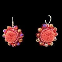pom pom earrings - coral