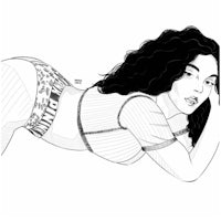 a black and white drawing of a woman laying down