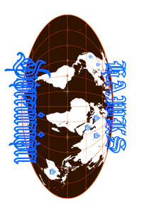 a blue and orange globe with a map on it