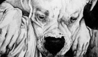 a black and white drawing of a dog